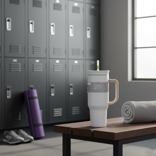 Image of HomeCloud 1200ml Insulated Coffee Tumbler with Lid - Double Wall Travel Mug for Hot & Cold Drinks, Leak-Proof, Durable, Portable, Stylish Stainless Steel Design (White with Brown Handle)