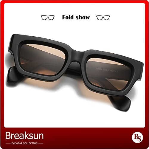 Breaksun Thick Rectangle Sunglasses For Women Men Fashion Chunky Square Sunnies 90S Retro Shades Small Face Sunglasses (Matte Black/Brown) #TOP6