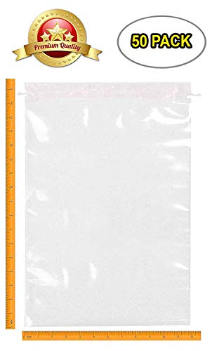 APQ Pack of 50 Clear Drawstring Bags 12 x 16. Clear Plastic Travel Bags 12x16. Thickness 2 mil. Travel Plastic Bags for Packing and Storing. Ideal for Industrial and Business Applications.