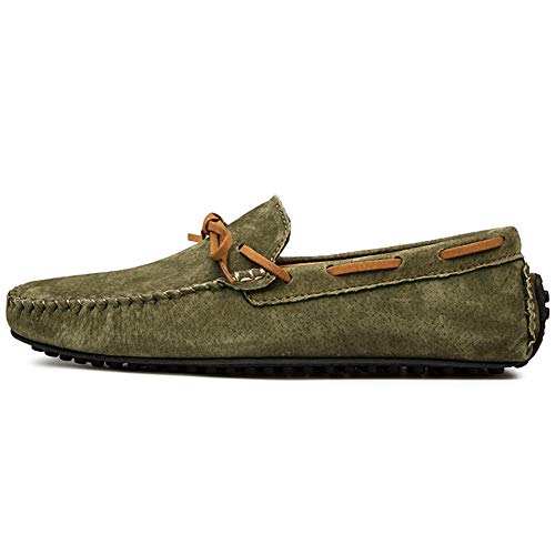 Driving Loafers for Men Deck Moccsins Lace Up Tie Decor Stiching Faux Suede Upper Flat Boat Shoes with Back Non-Slip Studs Business(Green,10 M US)2