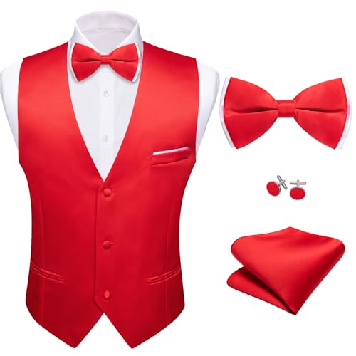 Image of Barry.Wang Mens Suit Vest Bow Tie Set 4PCS Formal V-neck Slim Fit Casual Solid Color Waistcoat Wedding Party Tuxedo
