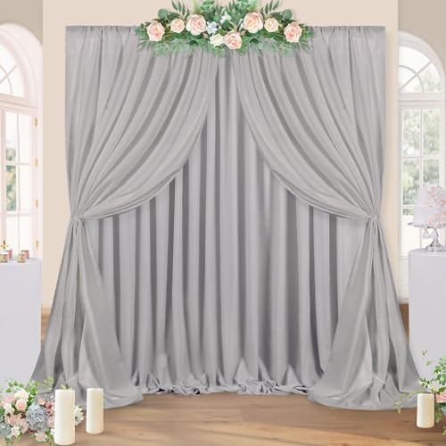 Grey Polyester Backdrop Curtains 20 ft x 10 ft Photography Backdrop Drapes for Birthday Party Decorations 4 Panels 5ft x 10ft
