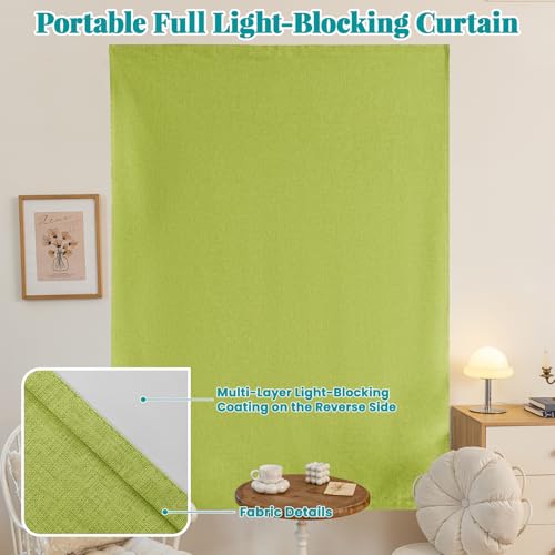 Image of 100% Blackout Adhesive Blackout Curtains- Self Stick Shades Window Blinds Curtains No Rod Needed Easy to Hang Curtain, Use for Bedroom, Kitchen, Home Office, W52 x L84 inch, 1 Panel, Fruit Green