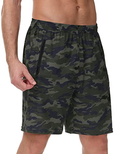 Cakulo Men's Workout Gym Shorts Lightweight Quick Dry Athletic Running Hiking Plus Size Sport Active Training Shorts With Zip Pockets Camouflage Green 2Xl #TOP10