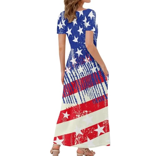 Image of Women's Fall Summer Short Sleeve Ankle Length V-Neck Party Dress with Pockets Size S-3XL