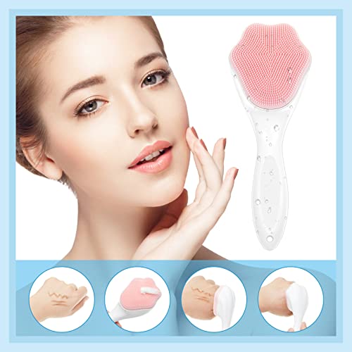 3 Pieces Silicone Face Scrubber With Handle Handheld Silicone Facial Cleansing Brush With 3 Pieces Double Sided Lip Brush Tool Manual Face Exfoliator Brush For Massage Blackhead Cleaning, 3 Colors #TOP3