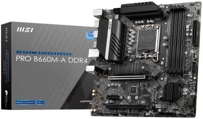MSI PRO B660-A DDR4 Motherboard, ATX - Supports Intel 12th Gen Core Processors, LGA 1700 - DDR4 Memory Boost 4800+MHz/OC, PCIe 4.0 x16 Slot, 2 x M.2 Gen4 Slots, 2.5G LAN