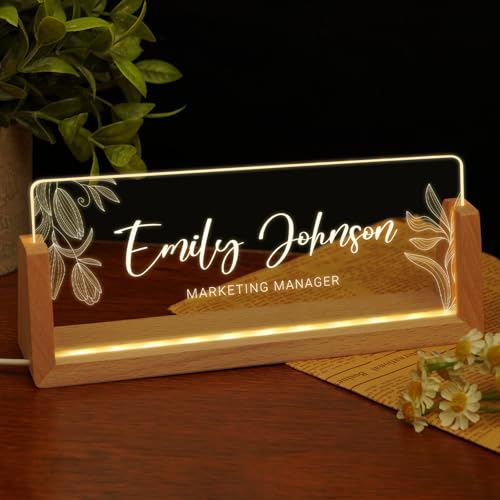 Image of Custom Name Plate for Desk, Personalized Light Up Acrylic Desk Name Plate, Personalized Office Gifts for Boss Coworkers Teacher, Employee Appreciation GIfts, Office Decor for Women Men
