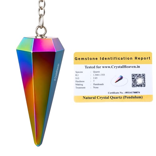 Image of Certified Titanium Aura Quartz Pendulum Dowsing Tool - Natural Crystal Pendulum for Spiritual Guidance - Premium Dowser Pendulum for Accurate Divination and Energy Healing - Perfect for Energy Healing and Chakra Balancing - Handcrafted with Precision and Elegance
