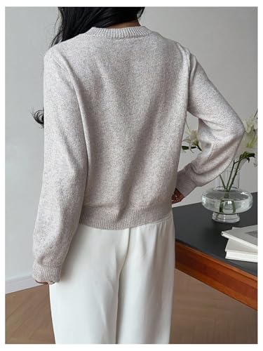 Image of RoseSeek Women's 3D Floral Appliques Crewneck Sweaters Long Sleeve Drop Shoulder Pullovers Elegant Knit Tops