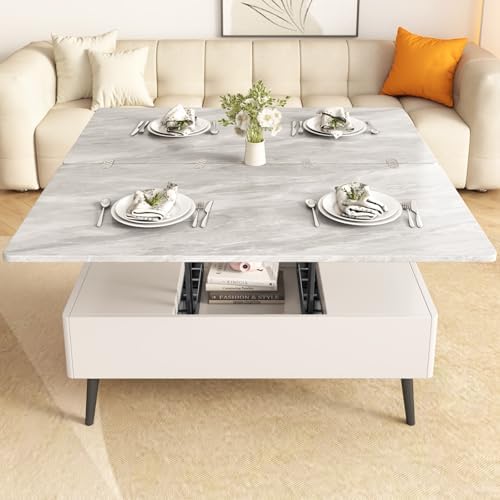 GraceNook White Lift Top Coffee Table with 4 Stools, 47