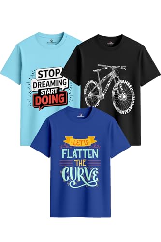 Image of Men's Regular Fit Printed T-Shirt Combo Pack of 3 | 100% Cotton Round Neck Half Sleeve Graphic Tees
