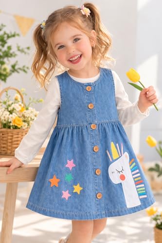 Image of HILEELANG Toddler Little Girl Summer Dress Sleeveless Cotton Casual Flower Shirt Playwear Jumper Skirt Sundress