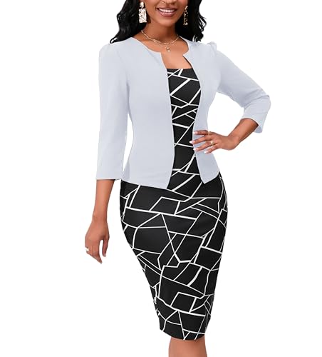 Image of Yajedo Women's Reto Bodycon Midi Dresses 3 /4 Sleeve Church Wear to Work Business Pencil Dress