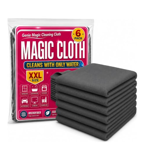 Genie Magic Cleaning Cloth 6Pcs Microfiber Cleaning Cloths Lint Free Reusable Cleaning Rags for Windows Cars Mirrors Glass & Stainless Steel (A)