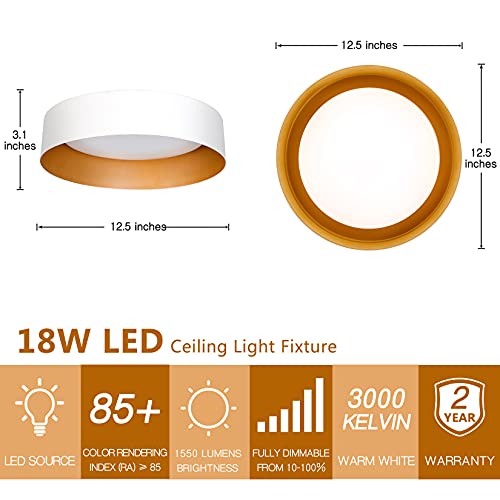 Bargeni Led Ceiling Light Fixture,12.5 Inch Flush Mount Light Fixture,Matte White With Gold Inside,Dimmable 3000K/Warm White/18W(100W Equiv.),Outdoor Lighting Fixtures Ceiling For Bedroom And Hallway #TOP2
