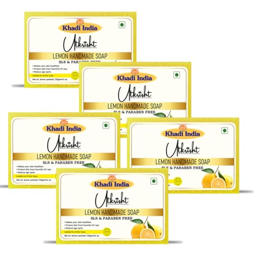 Image of Khadi Lemon Handmade Bathing Soap Bar 125g (Pack of 5) | Natural & Herbal | With Vitamin C | Deep Cleansing For Glowing & Brightening Skin | Help Control Acne & Blemishes | All Skin Types