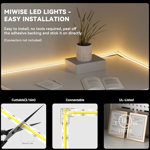 Cinta LED COB MIWISE 16.4ft 2700K-6500K Dimmable Control APP miniatura 5