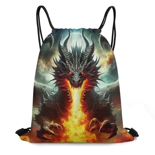 Dragon Drawstring Backpack - Cute Cinch Sack, String Backpacks for Kids Women Men Boys Girls for Gym Outdoor Sports Travel Athletic Drawstring Bag - Lightweight/Foldable