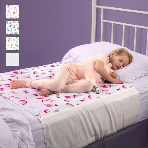Image of IMPROVIA Pee Pads for Kids - Bed wetting Pads for Kids Potty Training Bed mats for Toddlers Waterproof Reuseable Washable Absorbent, Non Slip - Unicorn Design - Twin Size 34 inchx36
