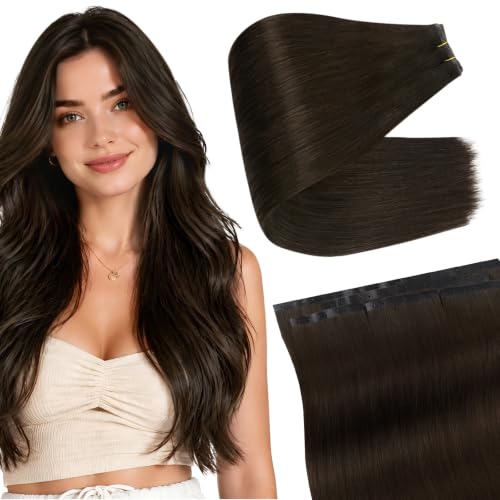 Image of Full Shine Butterfly Weft Hair Extensions 24 Inch 100g 5pcs Dark Brown | Remy Human Hair, Seamless Micro Beads Weft, Beginner Friendly, Photoshoot Hairstyle, Full Length Styling, Easy Wear & Remove