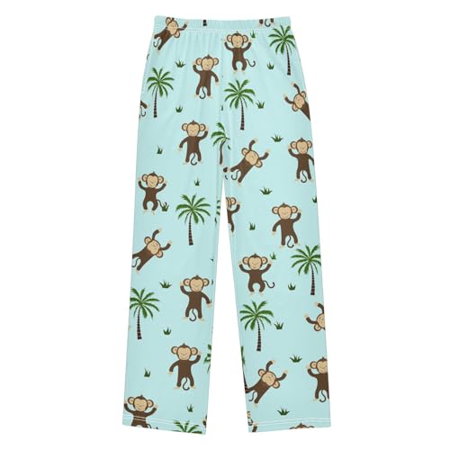 ZZXXB Monkey Palm Leaves Boys Long Pants Soft Trousers Elastic Waist Kids Lounge Bottoms with Pockets S-XL