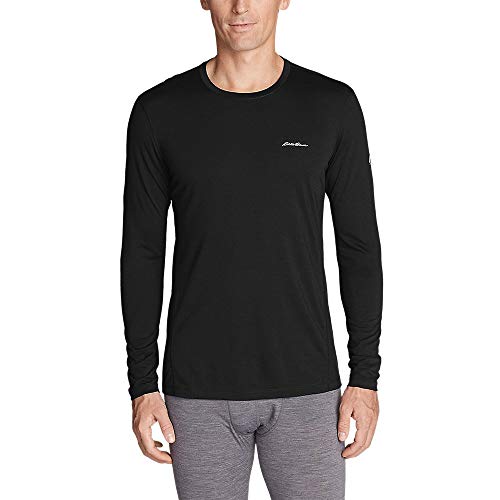 Eddie Bauer Men's Midweight FreeDry Merino Hybrid Baselayer Long-Sleeve Crew, Bl Black