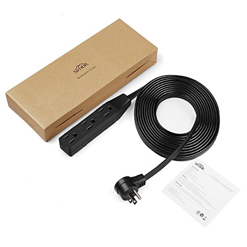 SIMBR Extension Cord Flat Plug Angled with Triple Outlets, Indoor Outdoor Extension Cord Heavy Duty, 16AWG SJTW, 3 prong, Black (6 FT) - Thumbnail 2