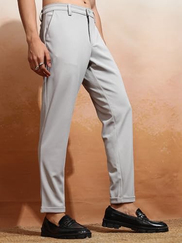 Image of Highlander Men's Slim Fit Formal Trousers | Ankle Length | Smart Chinos for Men | Comfortable Fabric for Daily Work & Formal Occasions