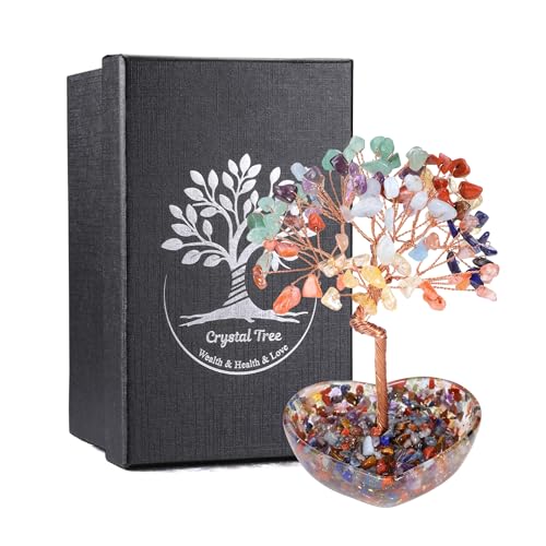 JSDDE 7 Chakra Feng Shui Baum mit Herzform Harz Basis Edelsteine Baum...