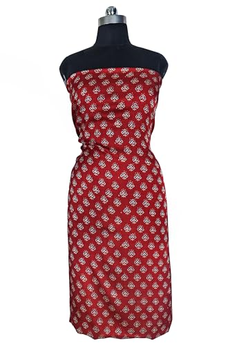 Image of Ethnics of Kutch Womens's Ajrakh Modal Silk Natural Dye Hand Block Print Unstitched Kurta Fabric