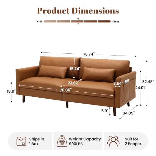 Image of Kingfun Faux Leather 3-Seater with Side Pocket,Dark Brown