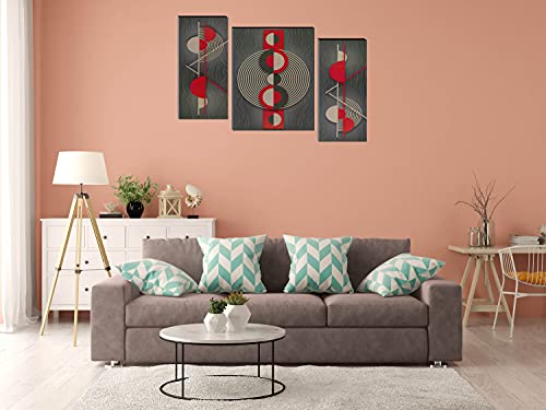 Image of Indianara Set of 3 Abstract Circles and Lines Art MDF Art Painting (3723FL) without glass 4.5 X 12, 9 X 12, 4.5 X 12 INCH