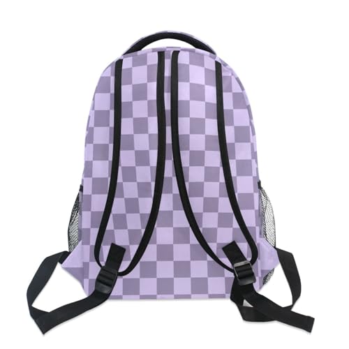 Purple Grey Checkerboard Backpack Lightweight School Bags Boys Girls Bookbag Kids Travel Rucksack4