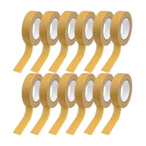 12 Rolls Colored Masking Tape 0.6in x 15yd, Light Brown for Crafts Labels
