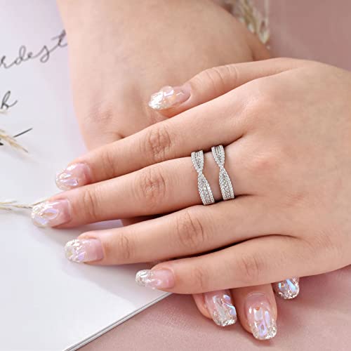 Wuziwen Sterling Silver Cubic Zirconia Infinity Wedding Band Guard Ring Enhancer for Women Size 5-104