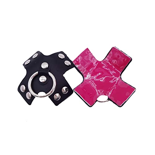 Vastlucky Black Leather Nipple Cover Reusable Pasties Punk Silver Metal Nipple Ring Breast Petals For Women Parties Rave Lingerie, One Size #TOP5