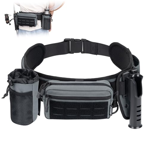 Cinturón de pesca con soporte para caña y mochila de cintura – Cinturón ajustable con bolsa desmontable para aparejos de pesca