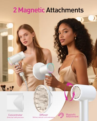 Image of High-Speed Hair Dryer, 160,000 RPM Brushless Motor for Ultra-Fast Drying, 500M Ionic Negative for Frizz Reduce, Low Noise Thermo-Control Blow Dryer with Diffuser for Curly Hair Women and Men,White
