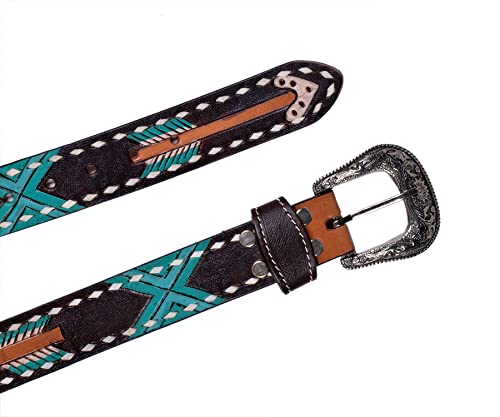 Western Genuine Leather Heavy Duty Buck Stich Belt Hand Tooled Handpainted 30HQ0114