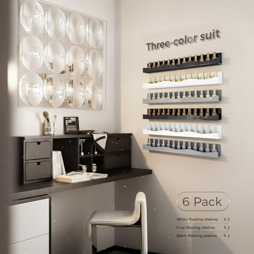 6 Pack Nail Polish Rack, 15-Inch Wall-Mounted Acrylic Shelves