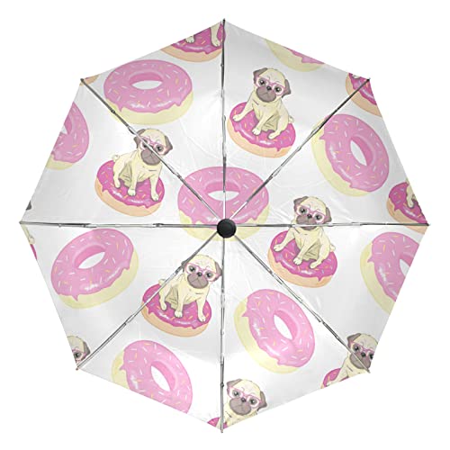 Parapluie automatique carlin bouledogue pliable rose contre le vent et les UV