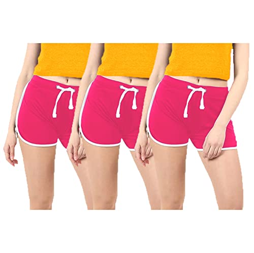 Image of Hangout Hub Women's Cotton Shorts | Boxer Half Pant with Sporty Stripe | Elastic Waist | Hypoallergenic Breathable Fabric | Sweat Absorbent Material | Gym Exercise Yoga Lounge Run Wear (Multi Color)