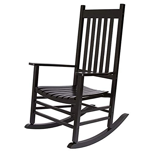 Schaukelstuhl Schwarzer Rocker Schaukelstuhl aus Holz, Erwachsene Mom Dad Lounge Chairs, mit Breiten Armlehnen, Outdoor Indoor Hof Garten Terrasse Cover