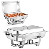 Giantex Chafing Dishes - 2 Pack 9 Qt Stainless Steel Buffet Dish Servers, Half Size Food Pans, Water Pan, Fuel Holders, Removable Lid, Frame Stand, Warming Trays for Buffets Party