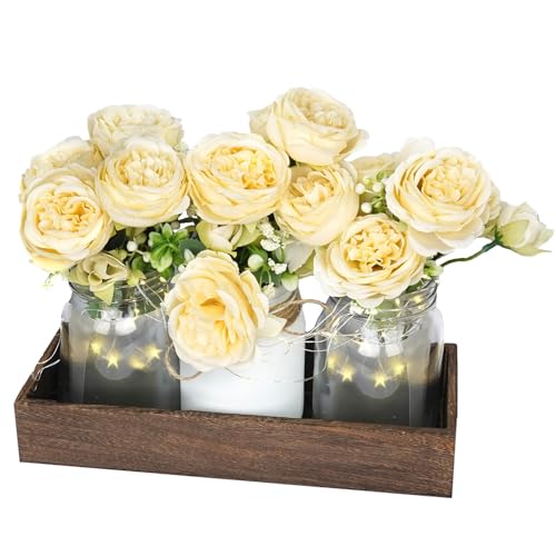 Champagne Floral Mason Jars for Centerpieces – Rustic Table Centerpiece