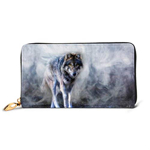 Preisvergleich Produktbild JHGFG Mode Handtasche Reißverschluss Brieftasche Wolf läuft durch Nebel Telefon Kupplung Geldbörse Abendkupplung Blockieren Leder Brieftasche Multi Card Organizer