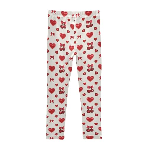 Bow Hearts Cherry Pattern Girls Leggings Soft Comfortable Athletic Leggings Dancing Pants for 4-10 Years2