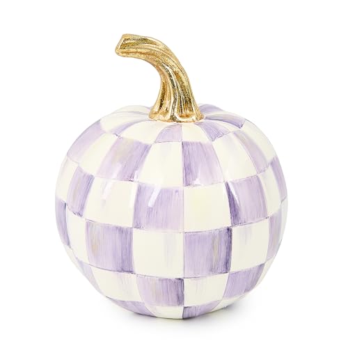 MACKENZIE-CHILDS Mini Decorative Pumpkin for Fall Decor Autumn Decorations for Home Violet Check