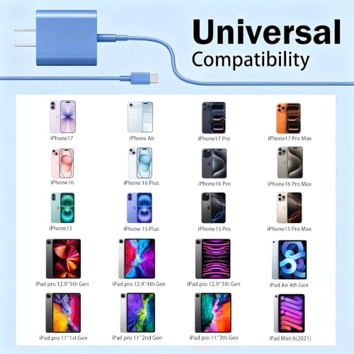 Image of iPhone 17 16 15 Long Charger Fast Charging,20W iPad USB C Wall Charger Block with 6FT USB C to C Cable Cord for iPhone 17 /Pro /Pro Max /17 Air / 16 /16 Pro /16 Pro Max /15 /Plus /Pro /Pro Max
